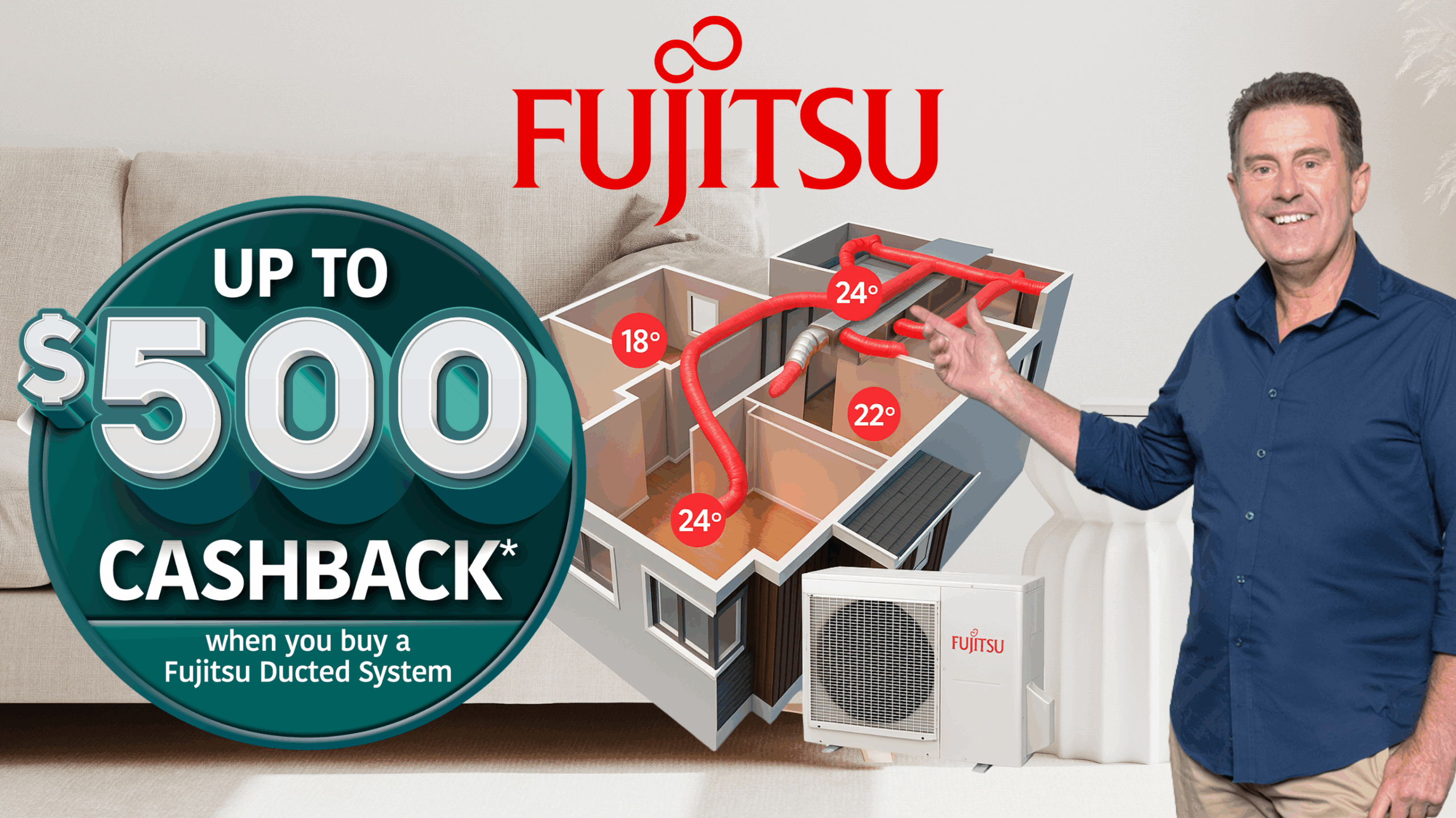 Fujitsu Ducted Reverse Cycle System Special Offer - $500 Cash Back