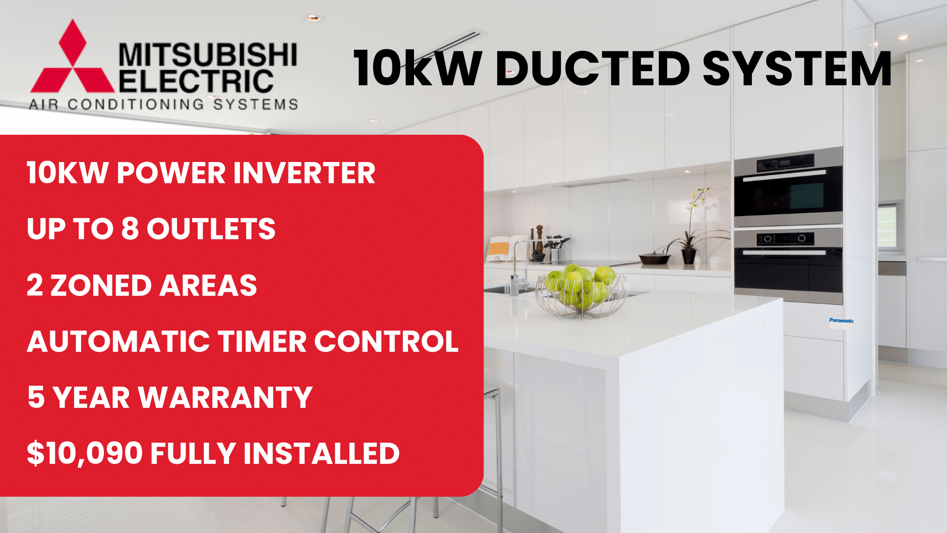Mitsubishi Electric 10KW ducted reverse cycle system