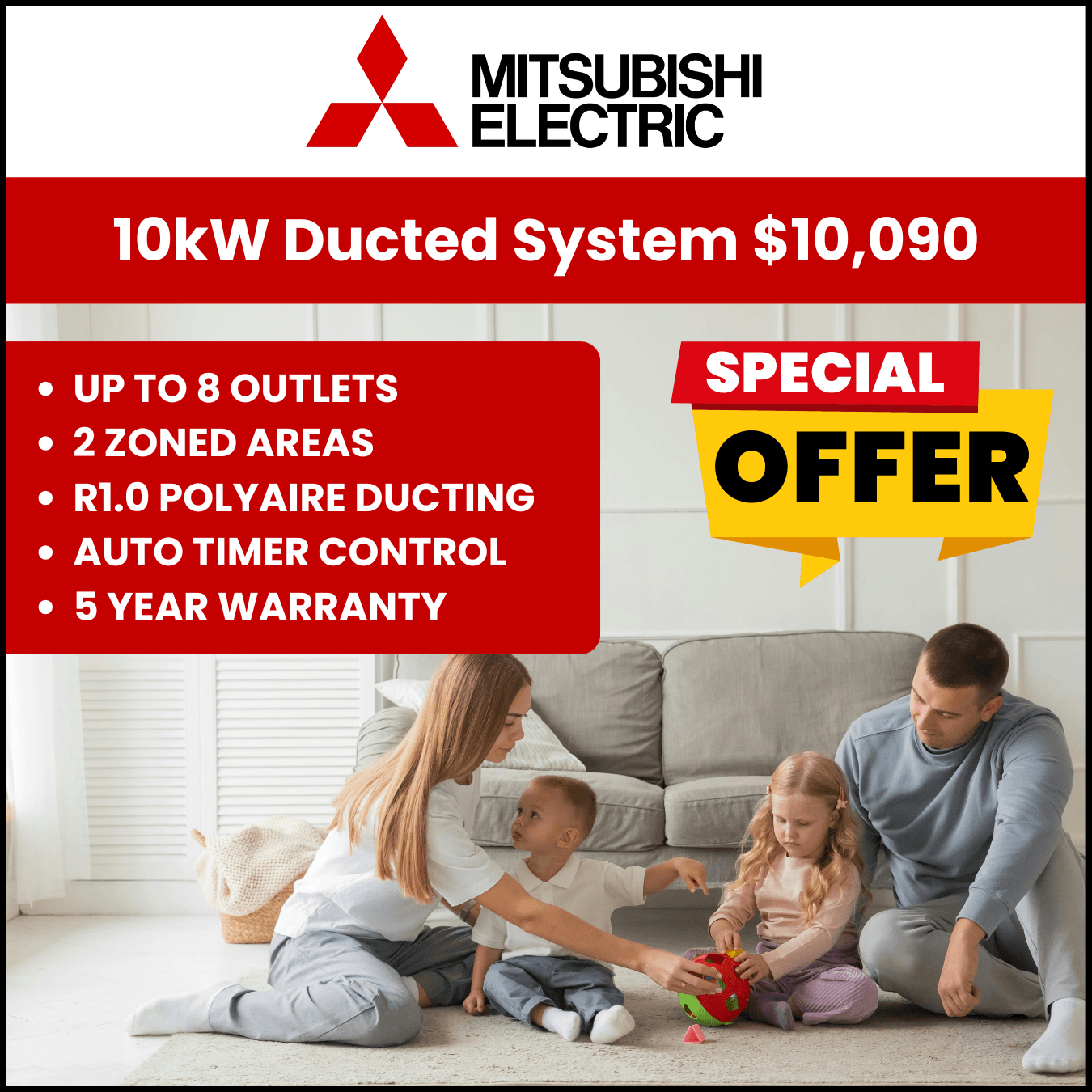 Mitsubishi 10kw ducted reverse cycle heating and cooling special