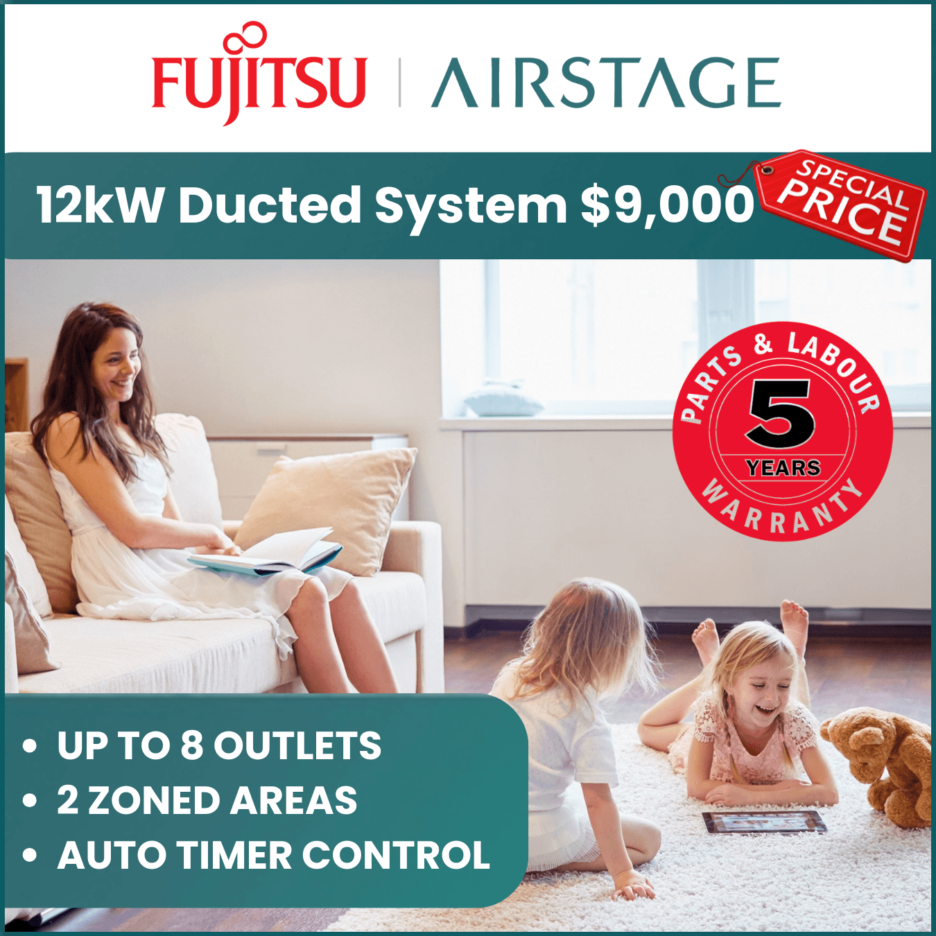 Fujitsu 12kw ducted reverse cycle heating and cooling special offer