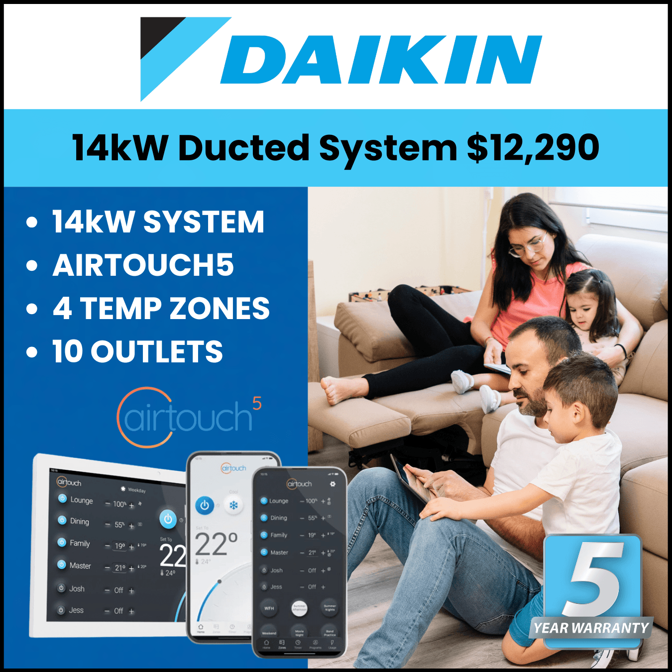 Daikin ducted 14kw reverse cycle system special