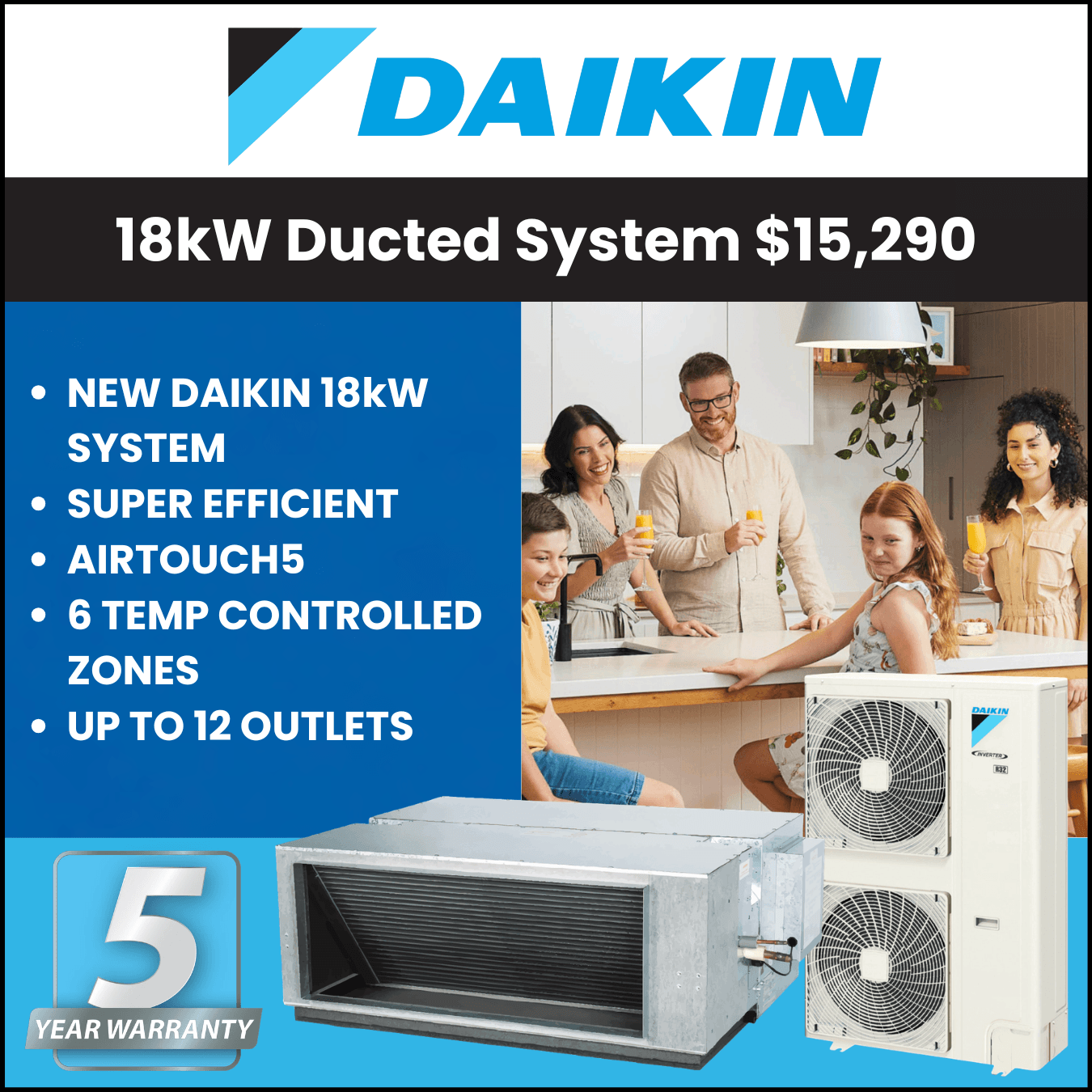 Daikin 18kw ducted reverse cycle system melbourne